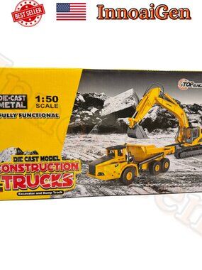 Top Race 1:50 Die-Cast Metal Construction Trucks 2-Pack Excavator & Dump Truck